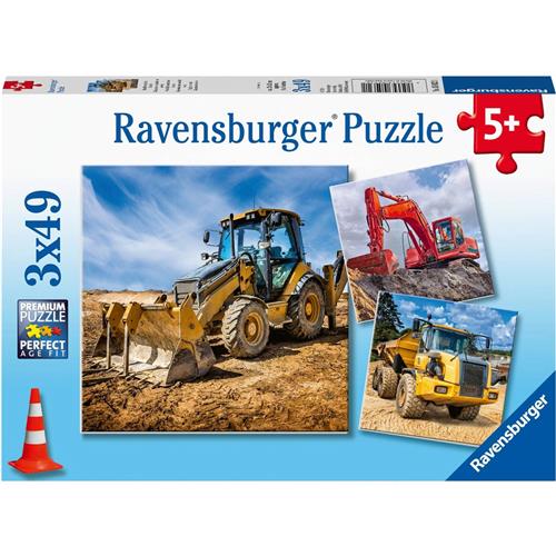 Ravensburger puzzel Bouwmachines aan het werk - Drie puzzels - 49 stukjes - kinderpuzzel